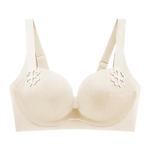 MOONBADI BH rückenfrei Beige BH Damen Ohne Bügel Bustier Klassische Bequem Gepolstert Wohlfühl BH Maximizer Push up BH 120C von MOONBADI