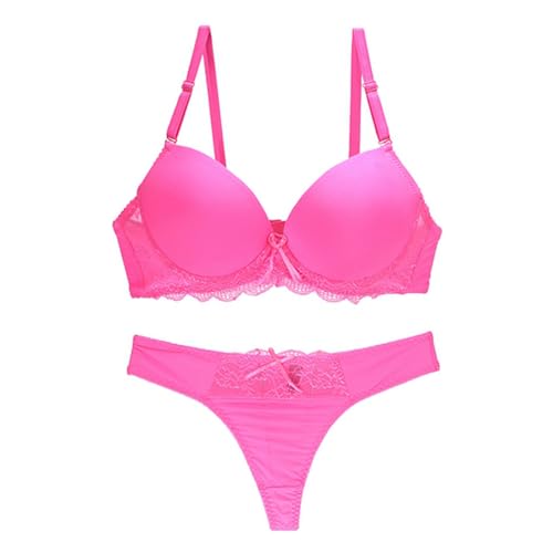 MOONBADI BH rückenfrei Rosa Damen Push Up BH Set Bügel Soft Gepolstert Bustier mit Spitze Lingerie BH Push up extrem 75E von MOONBADI