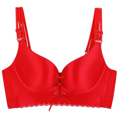 MOONBADI BH rückenfrei Rot BH Damen Ohne Bügel V-Ausschnitt Bralette Minimizer BHS Atmungsaktiver Und Ultrakomfortabler T Shirt Maximizer Push up BH 115D von MOONBADI