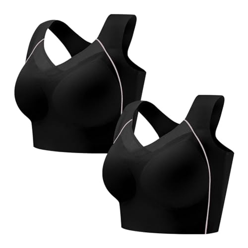 MOONBADI BH rückenfrei Schwarz (2pcs) Damen Sport BH Gepolstert Ohne Bügel Crop Top High Neck U Rücken Workout Tanktops Sport BH große brüste 85C von MOONBADI