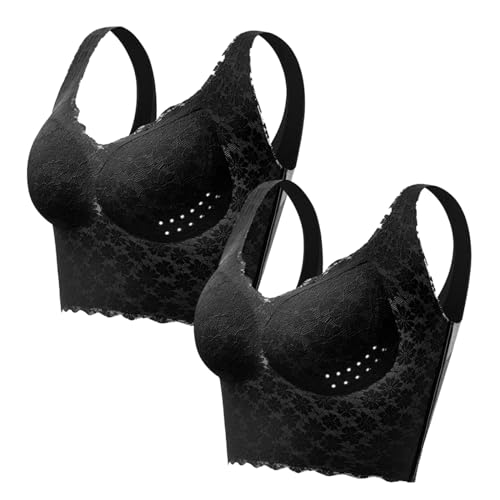 MOONBADI BH rückenfrei Schwarz (2pcs) Damen Starker Halt Push Up Sport Bustier Gepolstert Nahtlose Sports Bras Ohne Bügel Joggen Yoga Fitness super Push up BH 120C von MOONBADI