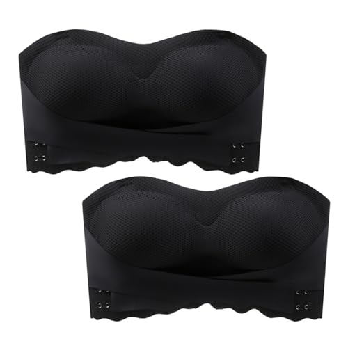 MOONBADI BH rückenfrei Schwarz (2pcs) Damen Trägerloser BH Ohne Bügel Nahtlos Bandeau BHS Push Up RüCkenfrei BH Unterwäsche Maximizer Push up BH 105C von MOONBADI