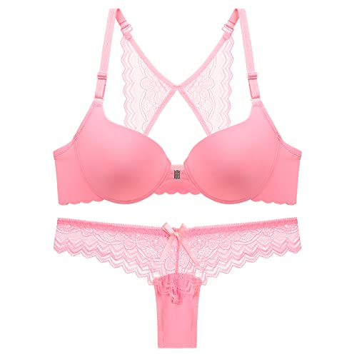 MOONBADI BH rückenfrei Vorderverschluss BH Rosa Damen BH Set Bügel Bustier Klassische Bequem Stretch Bra Mittle Halt Gepolstert Wohlfühl BH BH für große Brust 80B von MOONBADI