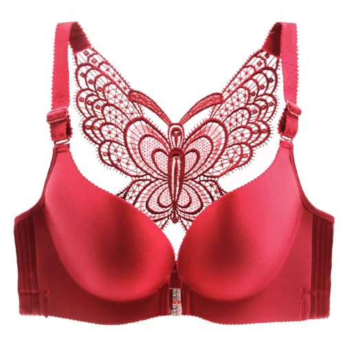 MOONBADI BH rückenfrei Vorderverschluss BH Weinrot Damen Push up Ohne Bügel BH Lifting BH Nahtlose Bralette Bandeau BH Bustier Crop Top Unterwäsche BH durchsichtig Damen 85D von MOONBADI