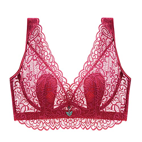 MOONBADI BH rückenfrei Weinrot Damen BH Racerback BH Spitzen Ohne Bügel BH Bralette Padded Unterwäsch Bustier Crop BH Bralette Top BH für große Brust 85B von MOONBADI