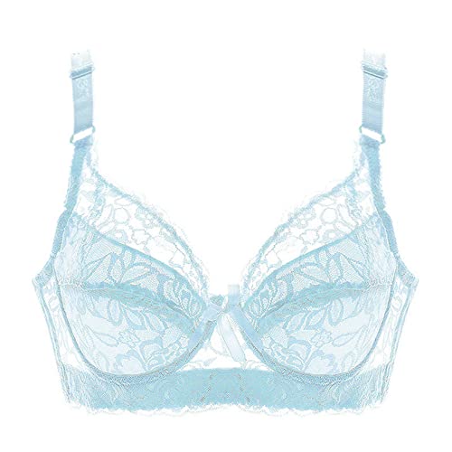 MOONBADI BH rückenfrei hellblau Damen BH Spitze Minimizer BH mit Bügel Durchsichtig Vollschalen Lingerie Komfort BH 95D von MOONBADI