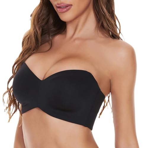 MOONBADI Bandeau BH Schwarz Damen Trägerloser BH Push Up mit Bügel Trägerlos Bandeau BHS BH für große Brust 95F von MOONBADI