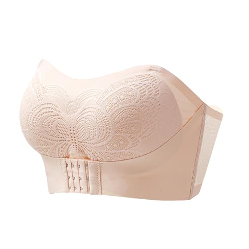 MOONBADI Bandeau BH Vorderverschluss BH hellgelb Damen BH Spitze Minimizer BH Ohne Bügel Durchsichtig Vollschalen Lingerie BH Damen Push up 100E von MOONBADI
