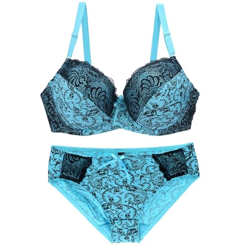 MOONBADI Damen-BHS Blau Damen BH Spitzen Bügel Lingerie Set BH und Höschens Set Unterwäsche Set V-Ausschnitt BH BH für große Brust 75C von MOONBADI