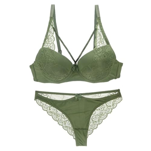 MOONBADI Damen-BHS Grün Damen Push Up BH Set Bügel Soft Gepolstert Bustier mit Spitze Lingerie Pushup BH Damen 85B von MOONBADI