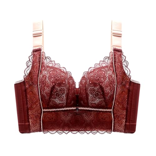 MOONBADI Damen-BHS Rotbraun Damen Blumen BH Ohne Bügel Spitze Bralette un-Gepolstert Mesh gefüttert V-Ausschnitt Jeden Tag BHS Top BH für große Brust 95C von MOONBADI