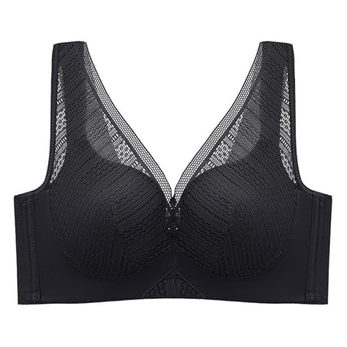 MOONBADI Damen-BHS Schwarz Damen Spitze Blumen Bustier Crop Top BH Ohne Bügel Abnehmbare Gepolstert BH Tiefer Ausschnitt Corset Top Unterwäsche Maximizer Push up BH 95E von MOONBADI