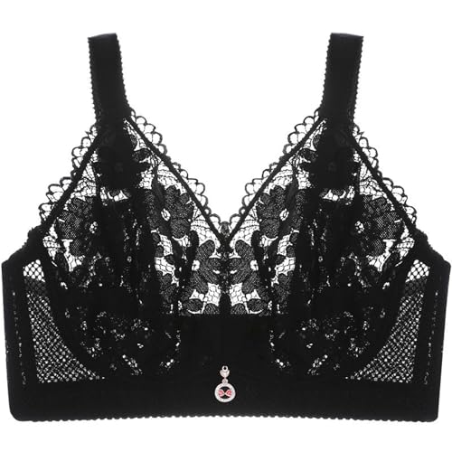 MOONBADI Damen-BHS Schwarz Damen Spitzen Minimizer Vollschalen BH Ohne Bügel ohne Polster Unterwäsche Damen BH Push up 105G von MOONBADI