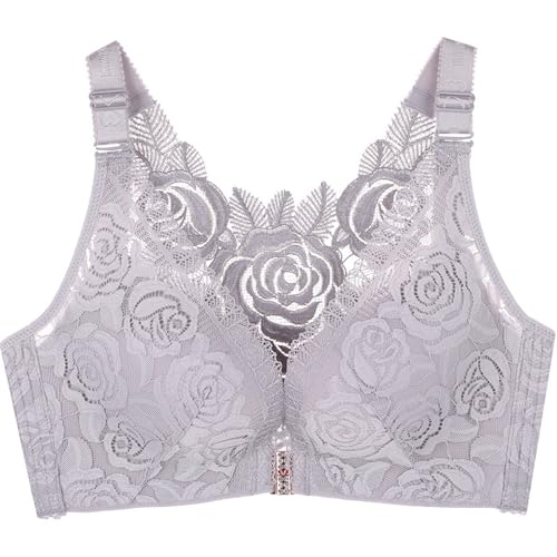MOONBADI Damen-BHS Vorderverschluss BH grau Damen Spitzen BH, Ohne Bügel Cami Bralette, Spaghettiträger Nahtlose Bra für Damen BH durchsichtig Damen 105D von MOONBADI