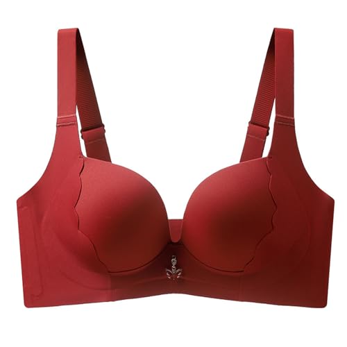 MOONBADI Damen-BHS Weinrot BH Damen Ohne Bügel V Ausschnitt Bralette Minimizer BHS Atmungsaktiver Und Ultrakomfortabler T Shirt super Push up BH 120D von MOONBADI