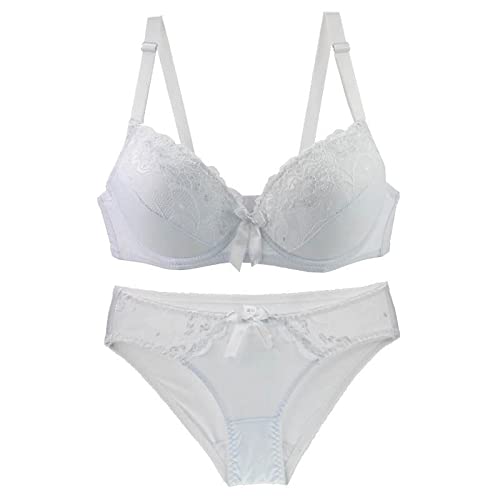MOONBADI Damen-BHS Weiß Damen BH Set mit Bügel BH Unterwäsche mit BH und Slip mit Spitze Damen BH Push up 95D von MOONBADI