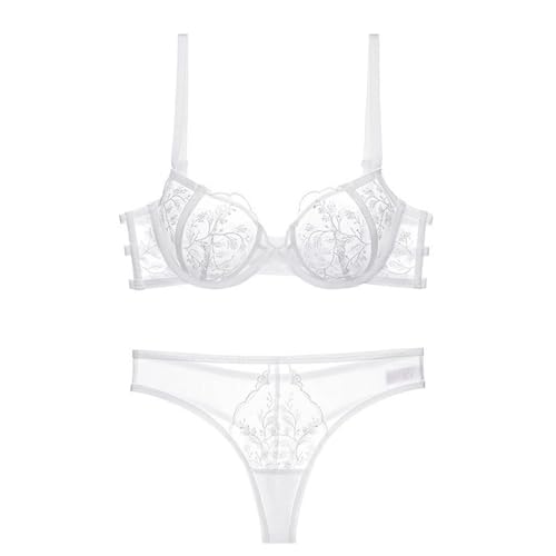 MOONBADI Damen-BHS Weiß Damen Spitzen BH Set mit Kreuzrücken Blumen Crop Top Rückenfreier BH Bügel Bustier Spitze Bralette Tshirt BH 80A von MOONBADI