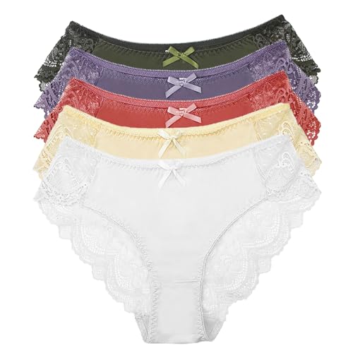 MOONBADI Damen Unterhosen Unterhosen Damen Spitze Damen Baumwolle Slips mit Spitze Bequeme Hipster Unterwäsche Hipster Underwear 5er Pack 4XL Mischfarbe-7 von MOONBADI