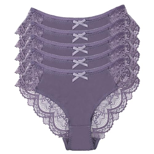 MOONBADI Damen Unterhosen wöchnerinnen Slips Damen Spitze Unterhosen Damen Nahtlose Unterwäsche Weiche Stretch Atmungsaktiver Spitze Tanga 5er Pack L Lila von MOONBADI