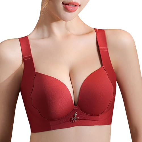 MOONBADI Dirndl BH Vorderverschluss BH Weinrot Damen Ohne Bügel Push Up BH Glatter BHS Halt Grosse Grössen Ultrakomfortabler Tshirt BH Soft Atmungsaktiver Push up Bra 120E von MOONBADI