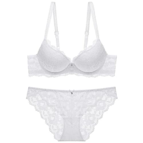 MOONBADI Dirndl BH Weiß Damen BH Set Spitzen Lingerie Bügel Halfter Unterwäsche Set Damen v-Ausschnitt BH BH durchsichtig Damen 85C von MOONBADI