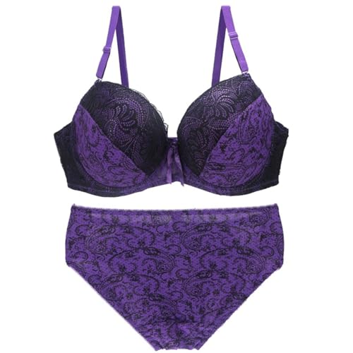 MOONBADI Dirndl Damen Lila Damen BH Unterwäsche Spitze BH Set mit Bügel BH Lingerie und Slip Maximizer Push up BH 90B von MOONBADI