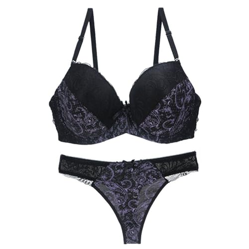 MOONBADI Dirndl Damen Schwarz Damen Push Up BH Set mit Blumen Spitze Schalen Bügel BH Gepolstert Elegant super Push up BH 95B von MOONBADI