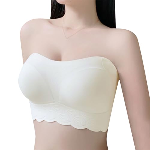 MOONBADI Push up BH Beige Damen Geformte Cups Trägerloser BH ohne Bügel Rückenfrei Push Up Büstenhalter büstenhebe Damen 90B von MOONBADI