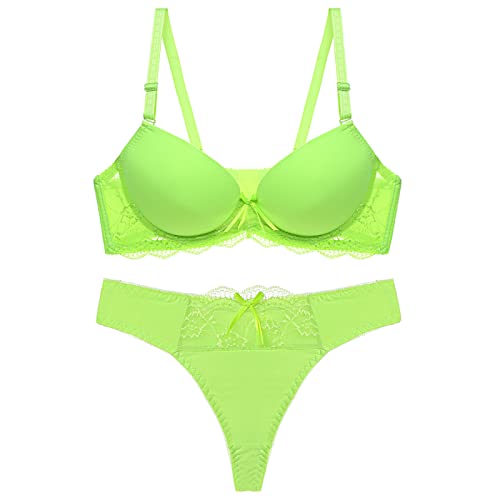 MOONBADI Push up BH Grün Damen BH Set Spitze BH Und String Push Up Bügel BH Abnehmbare Träger Unterwäsche Lingerie Tanga BH Sets Maximizer Push up BH 90C von MOONBADI
