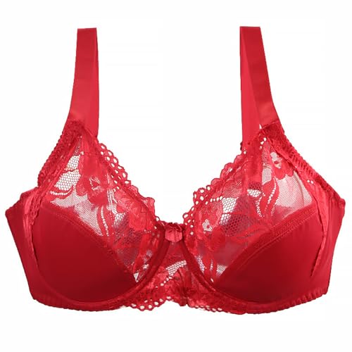 MOONBADI Push up BH Rot Damen Minimizer BH ohne Einlagen mit Spitze mit Bügel Große Größen Maximizer Push up BH 105F von MOONBADI