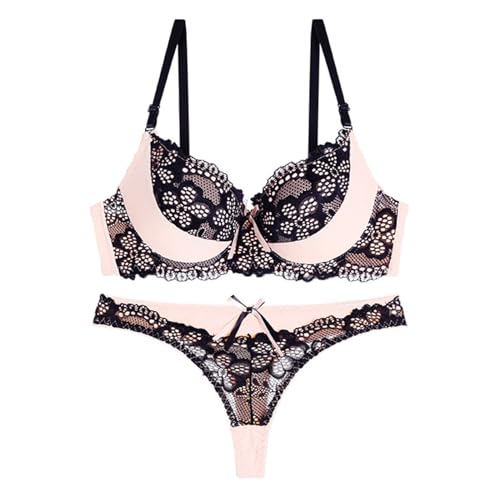 MOONBADI Push up BH Schwarz-1 Damen Balconette BH und Slip Set Spitze Unterwäsche Bügel BH ungerpolstert Spitze Panty Lingerie BH Set BH Grosse grössen 95B von MOONBADI