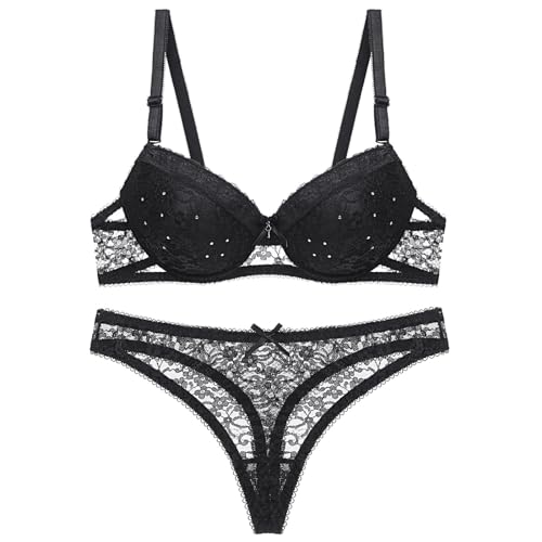 MOONBADI Push up BH Schwarz Damen BH Set Spitze Bügel BH und Slip Verstellbar Unterwäsche Transparente Lingerie Sets Stickerei Negligees Damen BH Push up 90B MOONBADI Push up BH Schwarz Damen BH Set Spitze Bügel BH und Slip Verstellbar Unterwäsche Transparente Lingerie Sets Stickerei Negligees Damen BH Push up 90B von MOONBADI
