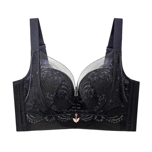 MOONBADI Push up BH Schwarz Damen BH Softschale Ohne Bügel Spitze BH Vollschalen Große Größen BH Klassischer BHS Frauen 110C von MOONBADI