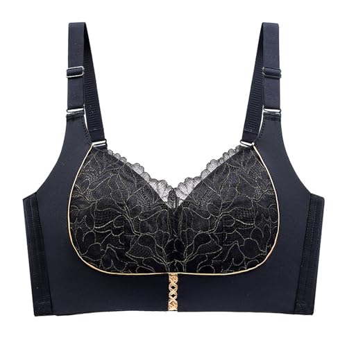 MOONBADI Push up BH Schwarz Damen Push Up BH mit Blumen Spitze Schalen Ohne Bügel BH Gepolstert Elegant Balconette BH Push up 100D von MOONBADI