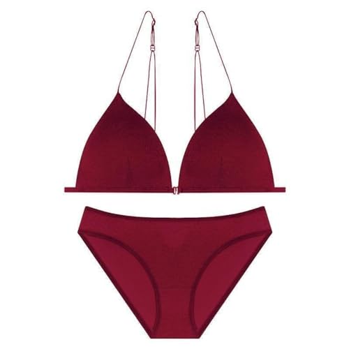 MOONBADI Push up BH Vorderverschluss BH Burgund (2pcs) Damen BH Set Abnehmbare Pads Bralette ohne Bügel BH V-Ausschnitt Blumen Unterwäsche Jeden Tag BHS Damen BH M von MOONBADI