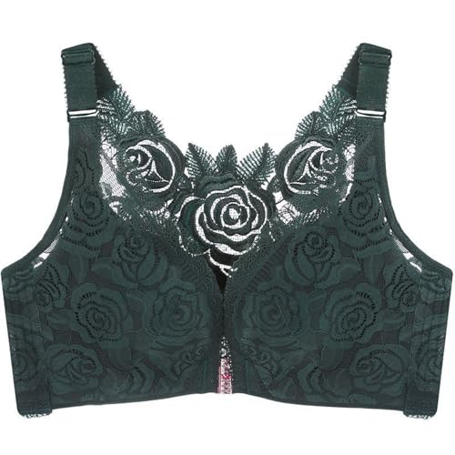 MOONBADI Push up BH Vorderverschluss BH Grün Damen BH Softschale Ohne Bügel Spitze BH Vollschalen Große Größen BH Klassischer Klassische Bustier 85C von MOONBADI