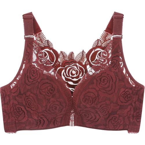 MOONBADI Push up BH Vorderverschluss BH Weinrot Damen Spitze Ohne Bügel Triangel BH mit Abnehmbare Gepolstert Bustier Racerback BH Unterwäsche Maximizer Push up BH 90D von MOONBADI