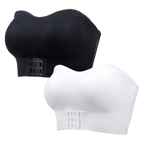 MOONBADI Push up BH Vorderverschluss BH schwarz+weiß Damen Große Größen ohne bügel Ungepolstert Bandeau BH Trägerloser Balconette BH Push up 105D von MOONBADI