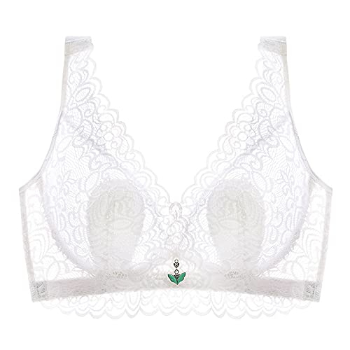 MOONBADI Push up BH Weiß Damen Blumen BH Ohne Bügel Spitze Bralette un-Gepolstert Mesh gefüttert V-Ausschnitt Jeden Tag BHS Top super Push up BH 90C von MOONBADI