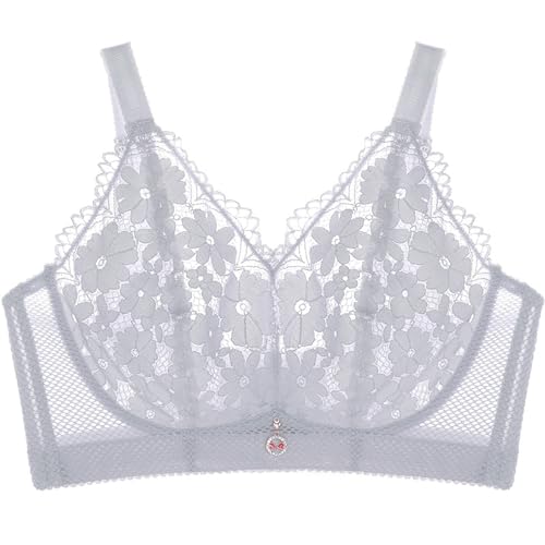 MOONBADI Push up BH grau Damen Push Up BH mit floraler Spitze gepolsterter Ohne Bügel BH Komfort BH büstenhebe Damen 95D von MOONBADI