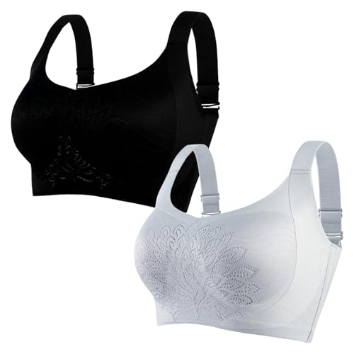 MOONBADI Push up BH schwarz + grau Damen Sport BH Ohne Bügel Gepolstert Bra Yoga Crop Tops BH mit Spitze 115B von MOONBADI