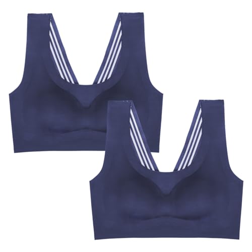 MOONBADI Sport BH blau (2pcs) Damen Starker Halt Push Up Sport Bustier Gepolstert Nahtlose Sports Bras Ohne Bügel Joggen Yoga Fitness BH Damen Push up 120B von MOONBADI