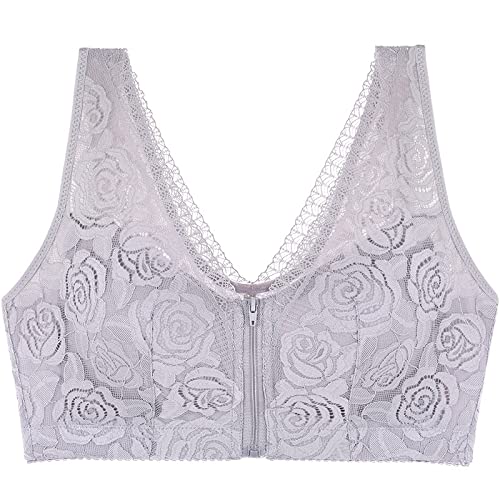 MOONBADI Sport BH starker Halt BH mit reißverschluss vorne grau Bustier Damen BH ohne Buegel | Wohlfühl Bustiers Top | Bügelloser Soft Bra | Sport Bralette BH Push up extrem 100C von MOONBADI