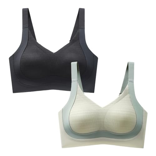 MOONBADI Sport BH starker Halt schwarz+grün Sport BH Ohne Bügel Starker Halt Gepolstert Gekreuzt Rücken Große Brüste Lauf Fitness Yoga Bra Dirndl Damen 75D von MOONBADI