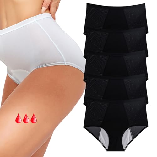 MOONBADI Ultra Soft Panties Postpartum Slips Starker Blutung Nahtlose Periodslips Bequeme Menstruationsunterwäsch Starke Blutung 5er Pack 5XL Schwarz von MOONBADI
