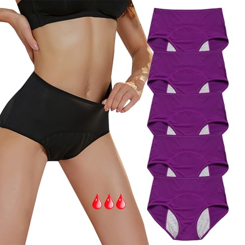 MOONBADI Ultra Soft Panties Postpartum Slips Stretch Baumwolle Hohe Taille Slips Damen Atmungsaktiv Panties Hoher Taillenslip 5er Pack 3XL Lila von MOONBADI
