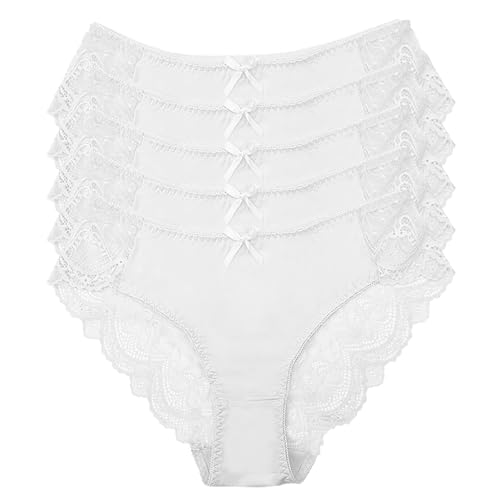 MOONBADI Ultra Soft Panties Slip Höschen Unterhose Damen Stretch Baumwolle Hohe Taille Slips Weich Atmungsaktiv Bequeme Unterwäsche Damen Baumwolle Unterwäsche 5er Pack XL Weiß von MOONBADI