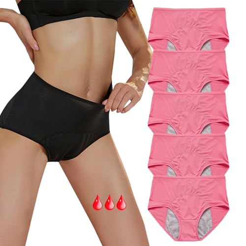 MOONBADI Unterhosen Damen Menstruationsunterwäsch Unterhosen Absorbierend Menstruation Sporty Unterwäsche Hohe Taille Slips 5er Pack 5XL Rosa von MOONBADI