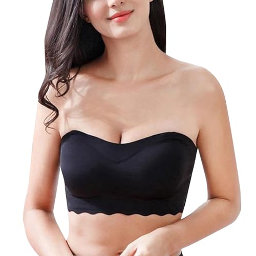 MOONBADI rückenfreier BH Schwarz Damen BH Bandeau Top Große Größen Trägerlos ohne Bügel Push Up BHS t-Shirt BH 115D von MOONBADI