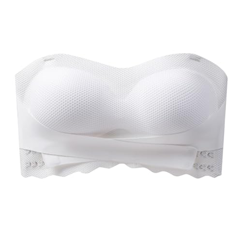MOONBADI rückenfreier BH Vorderverschluss BH Weiß Damen Trägerloser BH Ohne Bügel, Nahtlos Bandeau BHS, Weicher Bralette Push Up BH Gepolstert BH für große Brust 95C von MOONBADI